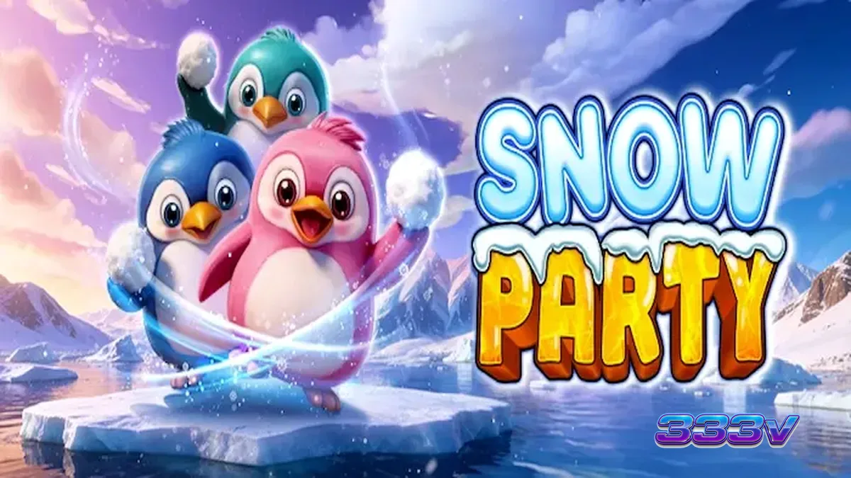 Tampilan visual ceria permainan slot Snow Party dengan tema hewan kutub